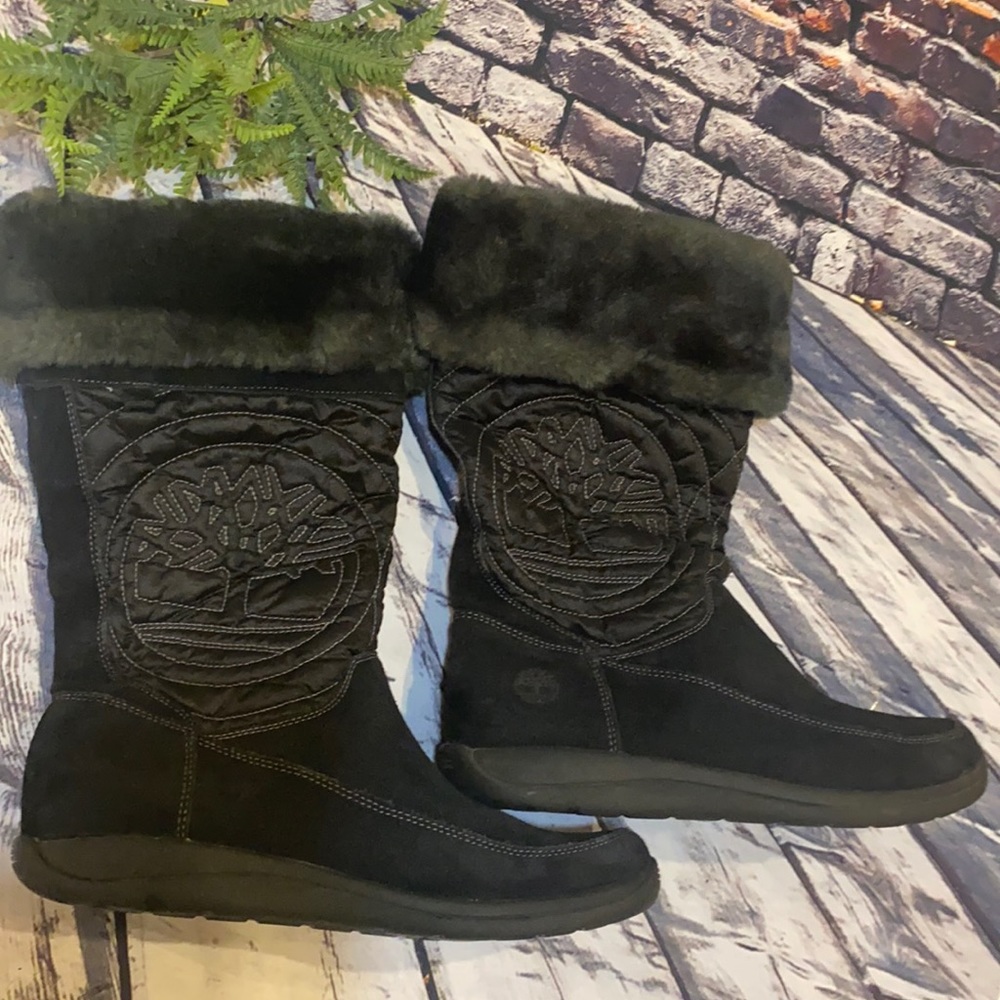 Timberland Suede Boots with faux fur cuff